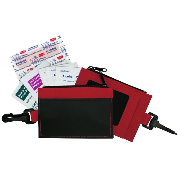 Clip-on ID holder with zip purse containing bandages, alcohol pads, antiseptic... from ASI 83770 Royal Industries / Waldor