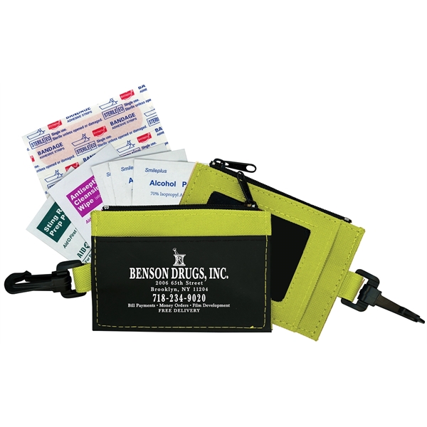 Clip-on ID holder with zip purse containing bandages, alcohol pads, antiseptic... from ASI 83770 Royal Industries / Waldor