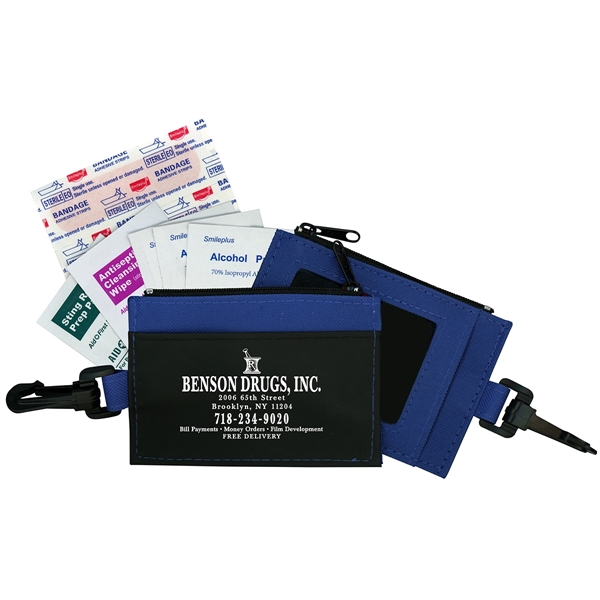 Clip-on ID holder with zip purse containing bandages, alcohol pads, antiseptic... from ASI 83770 Royal Industries / Waldor