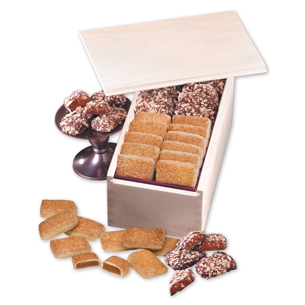 Wooden collector's box filled with English butter toffee and cinnamon churro... from ASI 68680 Maple Ridge Farms Inc