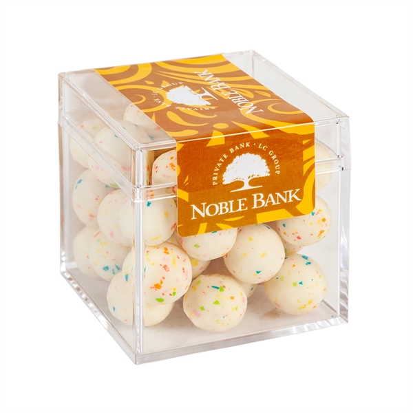 Sweet boxes made of acrylic with a clear cube shape filled... from ASI 44900 NC Custom (CI/Lanco) / Chocolate Inn