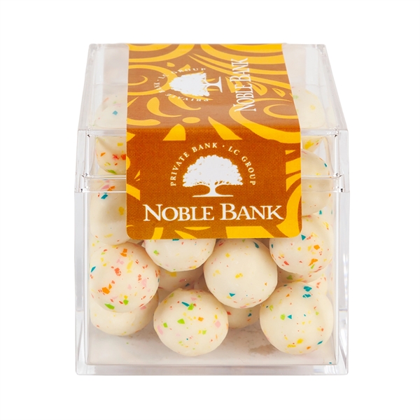 Sweet boxes made of acrylic with a clear cube shape filled... from ASI 44900 NC Custom (CI/Lanco) / Chocolate Inn