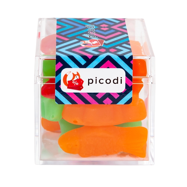 Gourmet candy acrylic cube with Assorted Fish... from ASI 44900 NC Custom (CI/Lanco) / Chocolate Inn