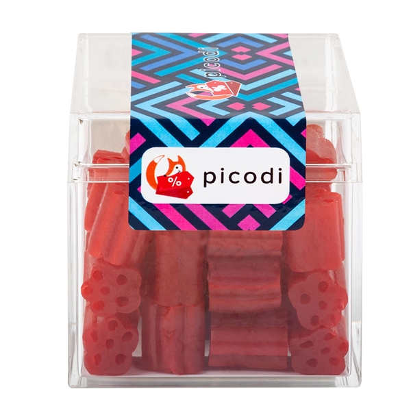 Sweet boxes made of acrylic with a clear cube shape filled... from ASI 44900 NC Custom (CI/Lanco) / Chocolate Inn