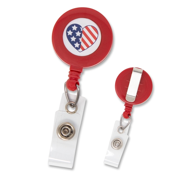 Show your pride in the USA! Patriotic flag design plastic badge... from ASI 79898 Promovision / PROMOVISION