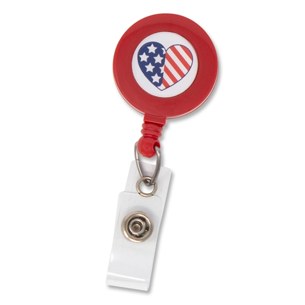 Show your pride in the USA! Patriotic flag design plastic badge... from ASI 79898 Promovision / PROMOVISION