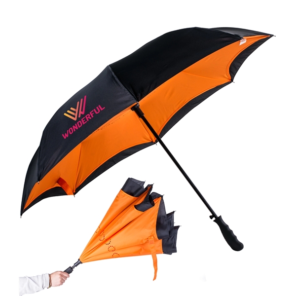 Inverted style umbrella with 48" arc, manual open/close, rubberized finger grip... from ASI 76730 Peerless Umbrella Co Inc / Threads By Peerless