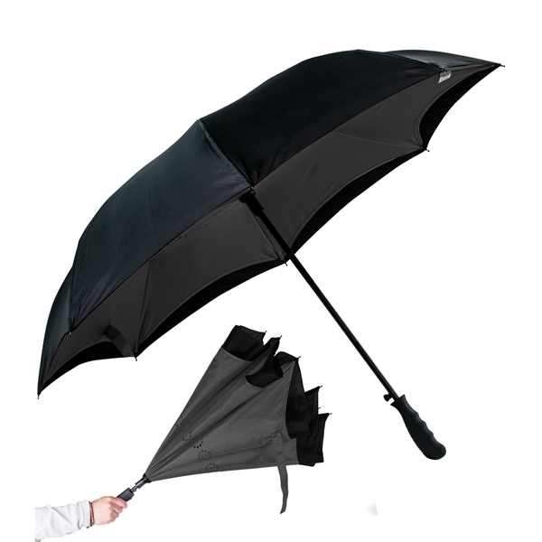 Inverted style umbrella with 48" arc, manual open/close, rubberized finger grip... from ASI 76730 Peerless Umbrella Co Inc / Threads By Peerless