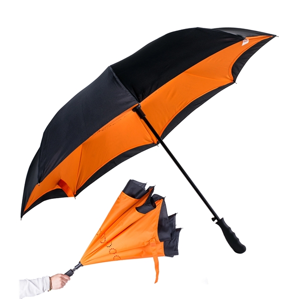 Inverted style umbrella with 48" arc, manual open/close, rubberized finger grip... from ASI 76730 Peerless Umbrella Co Inc / Threads By Peerless