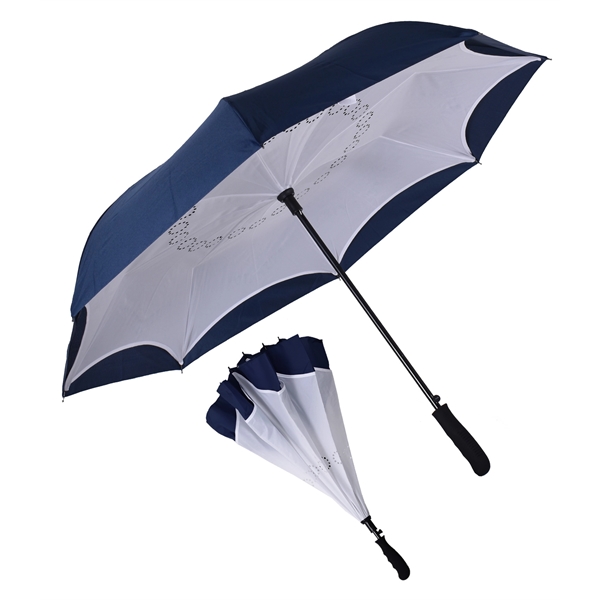 Inverted style umbrella with 48" arc, manual open/close, rubberized finger grip... from ASI 76730 Peerless Umbrella Co Inc / Threads By Peerless