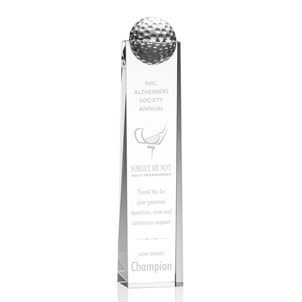 Optical crystal golf tower award topped with a golf ball.... from ASI 84592 St Regis Group / St Regis