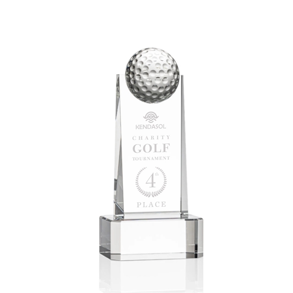 Optical crystal golf tower award topped with a golf ball on... from ASI 84592 St Regis Group / St Regis