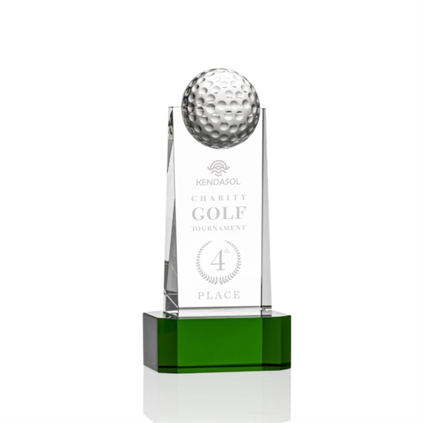 Optical crystal golf tower award topped with a golf ball on... from ASI 84592 St Regis Group / St Regis