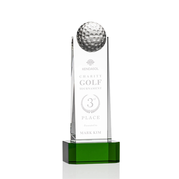 Optical crystal golf tower award topped with a golf ball on... from ASI 84592 St Regis Group / St Regis