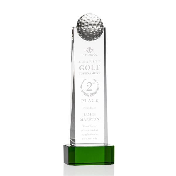 Optical crystal golf tower award topped with a golf ball on... from ASI 84592 St Regis Group / St Regis