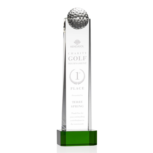 Optical crystal golf tower award topped with a golf ball on... from ASI 84592 St Regis Group / St Regis
