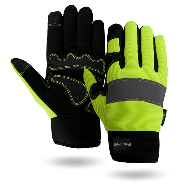 Touchscreen Waterproof Winter Mechanics gloves, black synthetic suede palm, black spandex... from ASI 62192 Illinois Glove Co / Honest Abe®