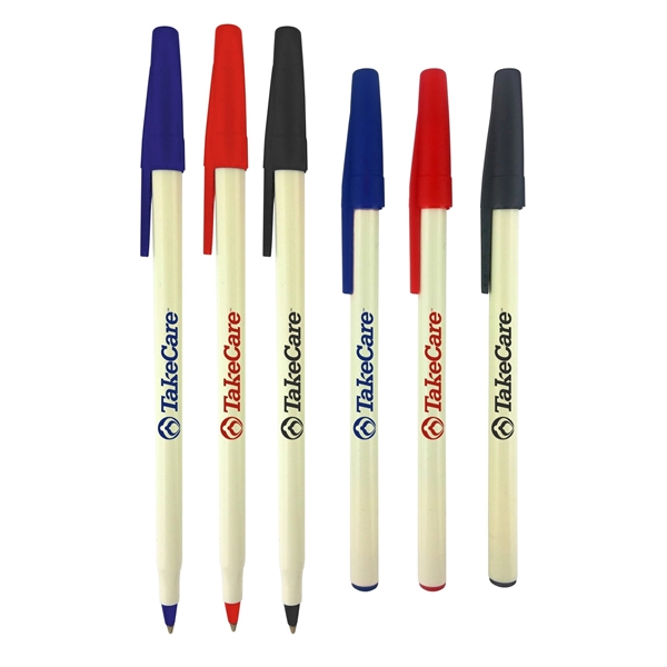 Stick pen with solid white barrel and colored cap and trim;... from ASI 52387 Empire USA / Pens Line USA