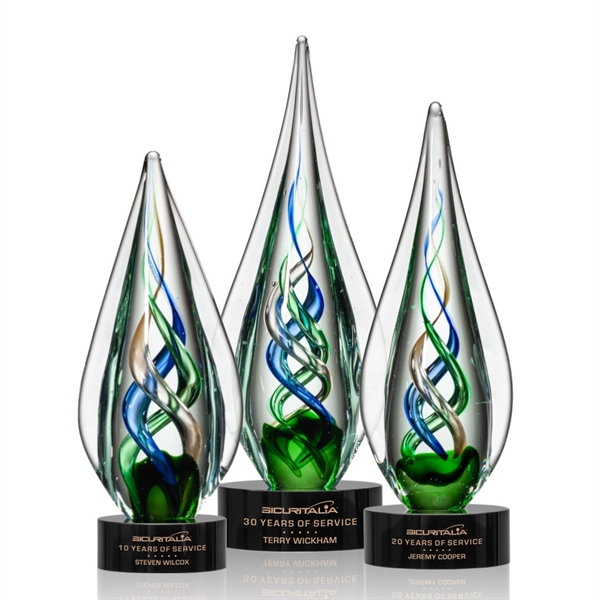 The abstract Mulino Award features Emerald, Sapphire, and Bronze ribbons intertwined... from ASI 84592 St Regis Group / St Regis