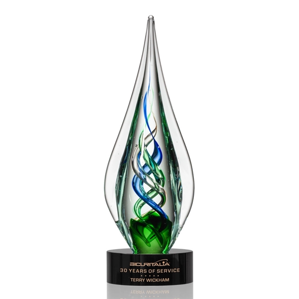 The abstract Mulino Award features Emerald, Sapphire, and Bronze ribbons intertwined... from ASI 84592 St Regis Group / St Regis