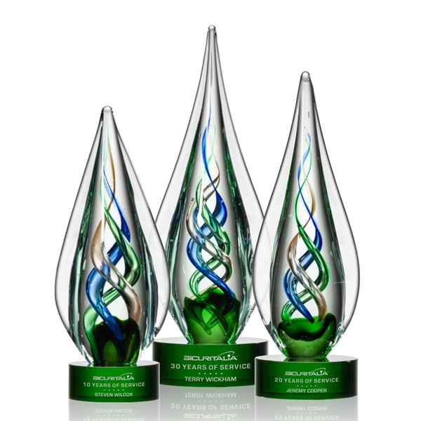 The abstract Mulino Award features Emerald, Sapphire, and Bronze ribbons intertwined... from ASI 84592 St Regis Group / St Regis