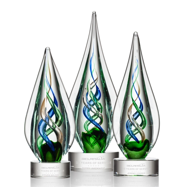 The abstract Mulino Award features Emerald, Sapphire, and Bronze ribbons intertwined... from ASI 84592 St Regis Group / St Regis