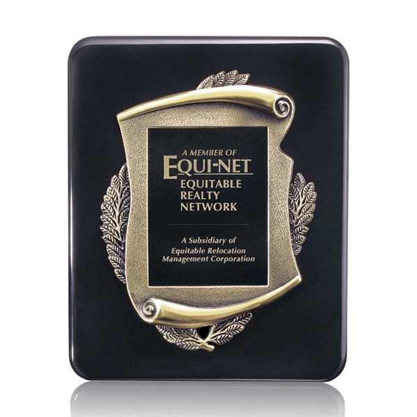 Black wall plaque with an antique bronze scroll solid brass plate.... from ASI 84592 St Regis Group / St Regis