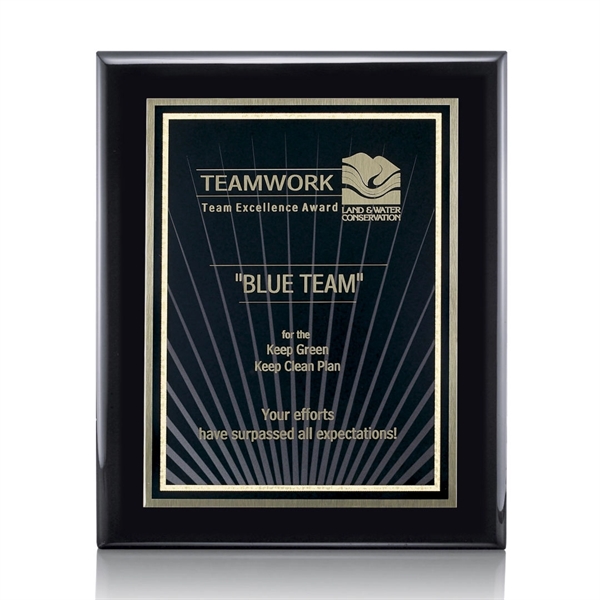 High gloss piano finish black wall plaque with a solid brass... from ASI 84592 St Regis Group / St Regis