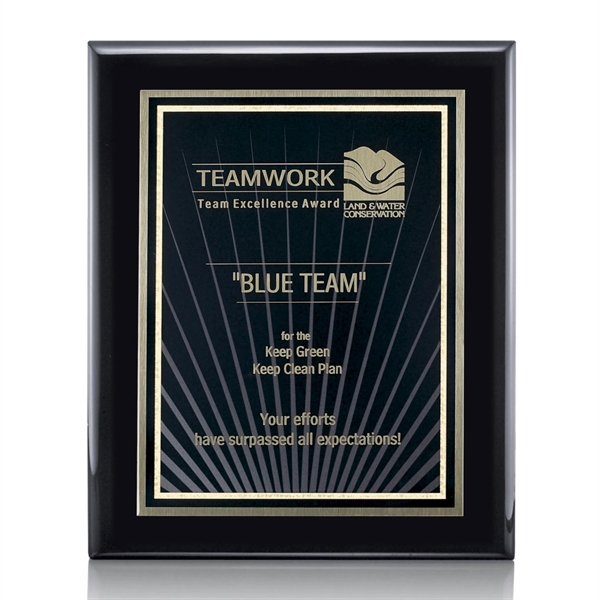 High gloss piano finish black wall plaque with a solid brass... from ASI 84592 St Regis Group / St Regis