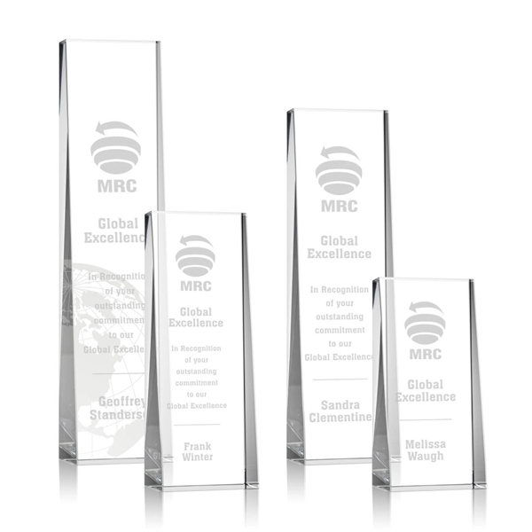 This tall optical crystal tower award wedges up from the bottom... from ASI 84592 St Regis Group / St Regis