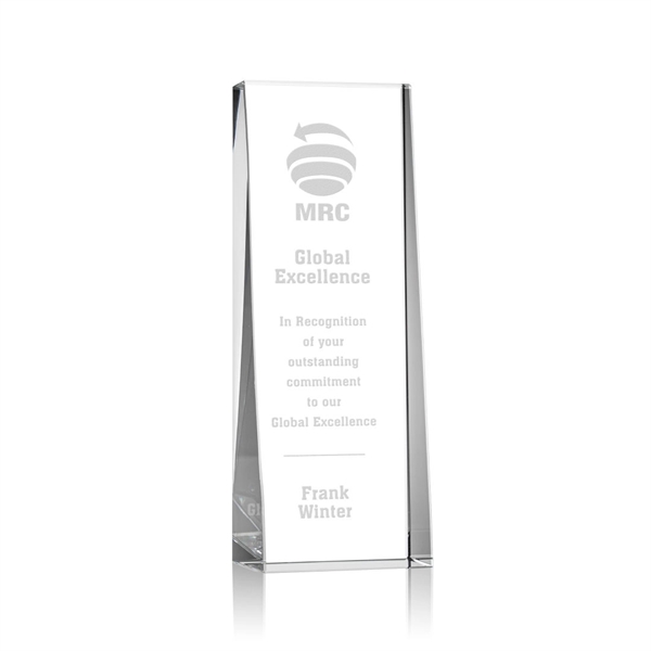 This tall optical crystal tower award wedges up from the bottom... from ASI 84592 St Regis Group / St Regis