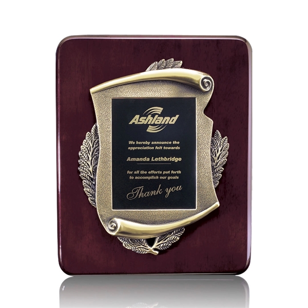 Rosewood wall plaque with an antique bronze scroll solid brass plate.... from ASI 84592 St Regis Group / St Regis