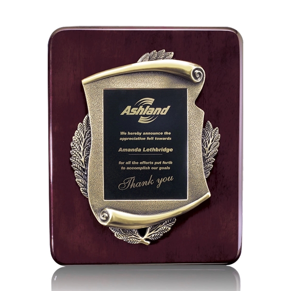 Rosewood wall plaque with an antique bronze scroll solid brass plate.... from ASI 84592 St Regis Group / St Regis