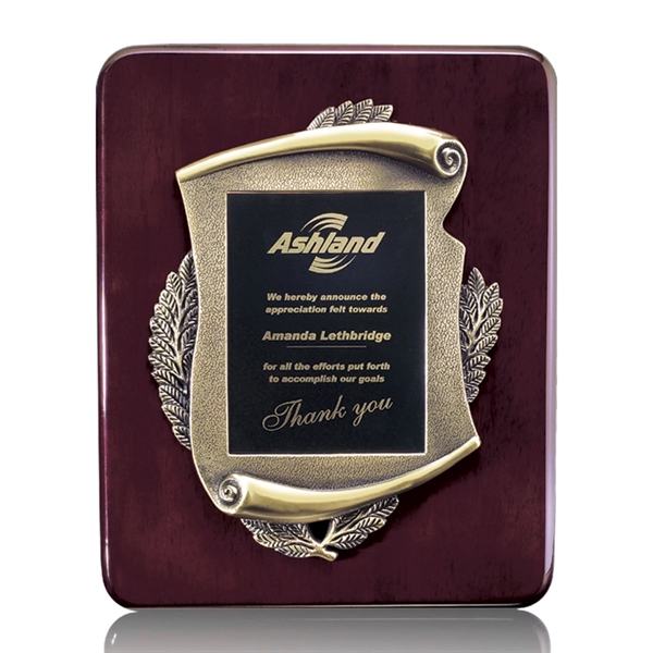 Rosewood wall plaque with an antique bronze scroll solid brass plate.... from ASI 84592 St Regis Group / St Regis