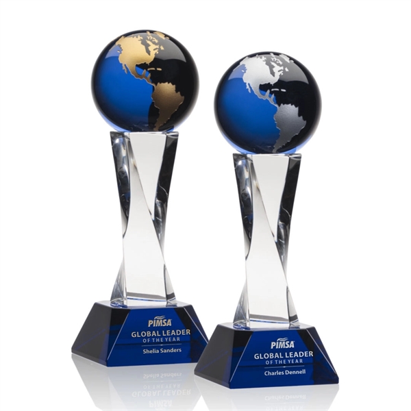 The Langford Globe Award features an elegant 4" Blue Optical Crystal... from ASI 84592 St Regis Group / St Regis