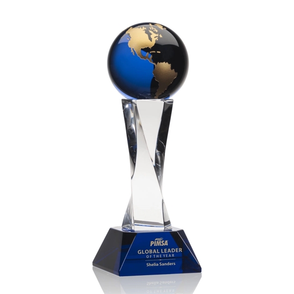 The Langford Globe Award features an elegant 4" Blue Optical Crystal... from ASI 84592 St Regis Group / St Regis