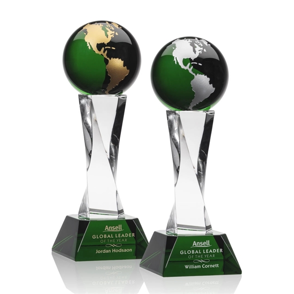 The Langford Globe Award features an elegant 4" Green Optical Crystal... from ASI 84592 St Regis Group / St Regis