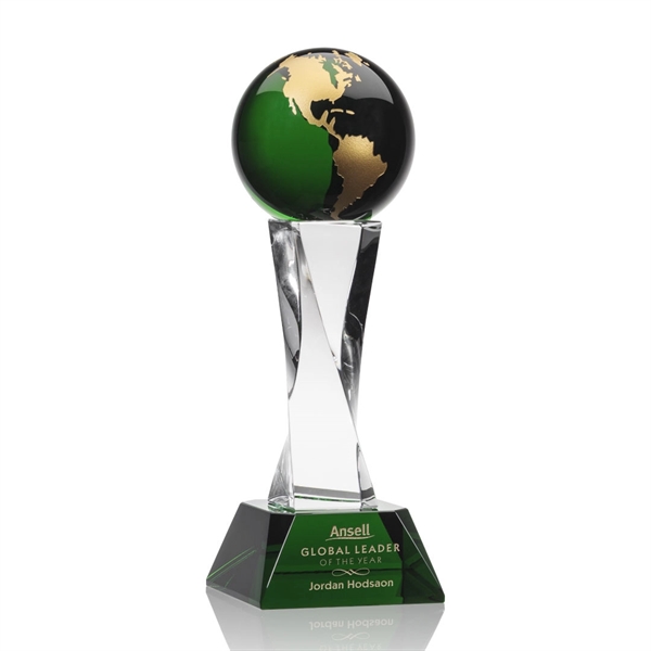 The Langford Globe Award features an elegant 4" Green Optical Crystal... from ASI 84592 St Regis Group / St Regis