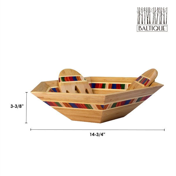 Salad Bowl & Salad Hands Set. Layered birchwood in warm yet... from ASI 91565 Totally Bamboo