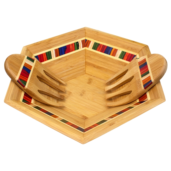Salad Bowl & Salad Hands Set. Layered birchwood in warm yet... from ASI 91565 Totally Bamboo