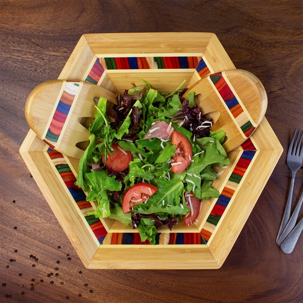 Salad Bowl & Salad Hands Set. Layered birchwood in warm yet... from ASI 91565 Totally Bamboo
