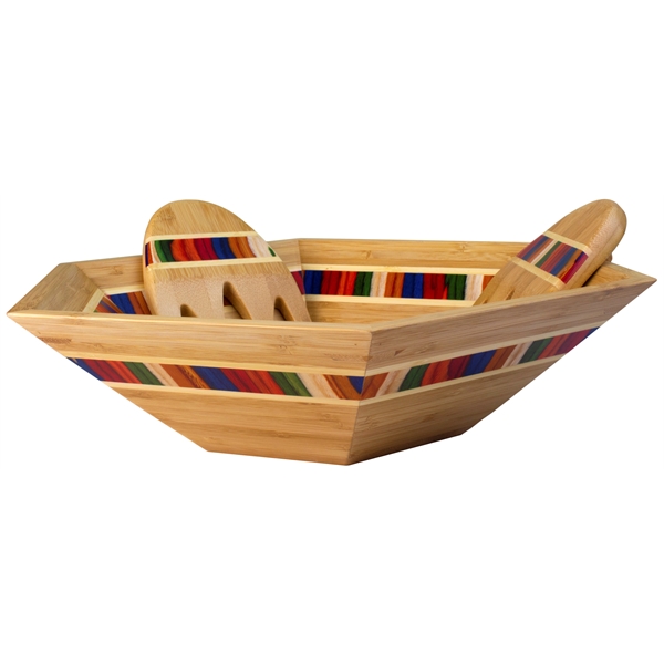 Salad Bowl & Salad Hands Set. Layered birchwood in warm yet... from ASI 91565 Totally Bamboo