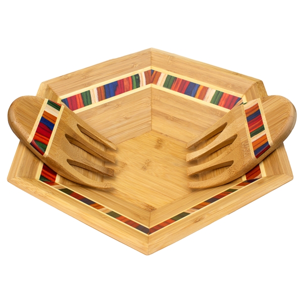 Salad Bowl & Salad Hands Set. Layered birchwood in warm yet... from ASI 91565 Totally Bamboo