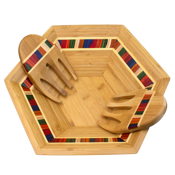 Salad Bowl & Salad Hands Set. Layered birchwood in warm yet... from ASI 91565 Totally Bamboo