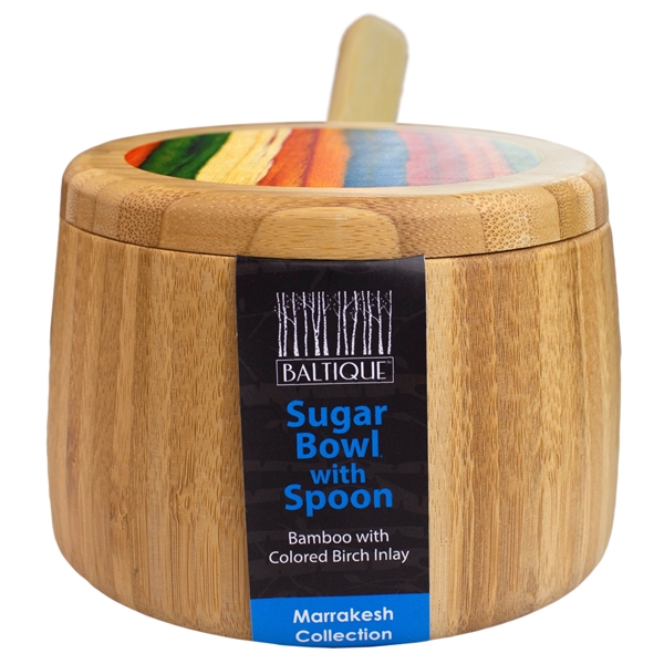 Layered birchwood sugar bowl with spoon in warm yet bold colors... from ASI 91565 Totally Bamboo