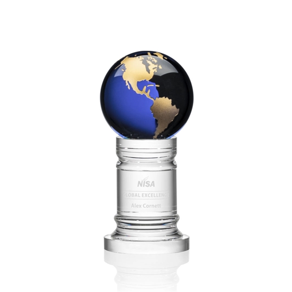 The Colvernstone Globe Award features an exquisite 4" Blue Optical Crystal... from ASI 84592 St Regis Group / St Regis
