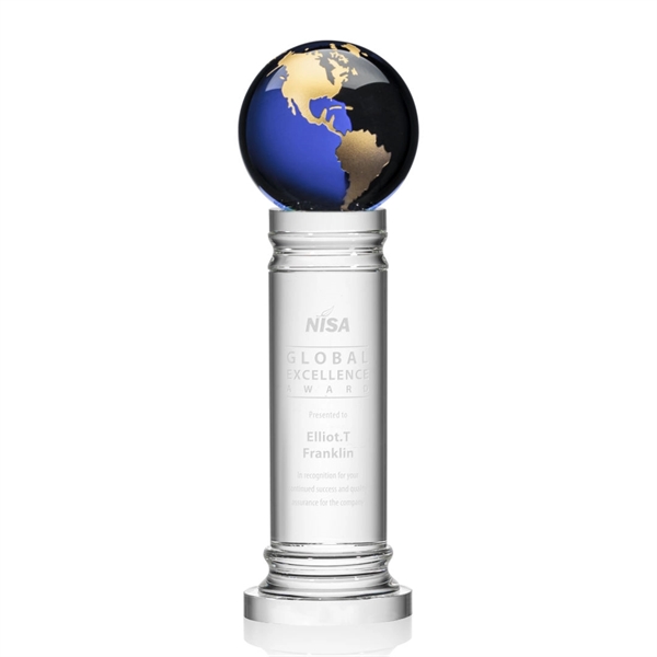 The Colvernstone Globe Award features an exquisite 4" Blue Optical Crystal... from ASI 84592 St Regis Group / St Regis