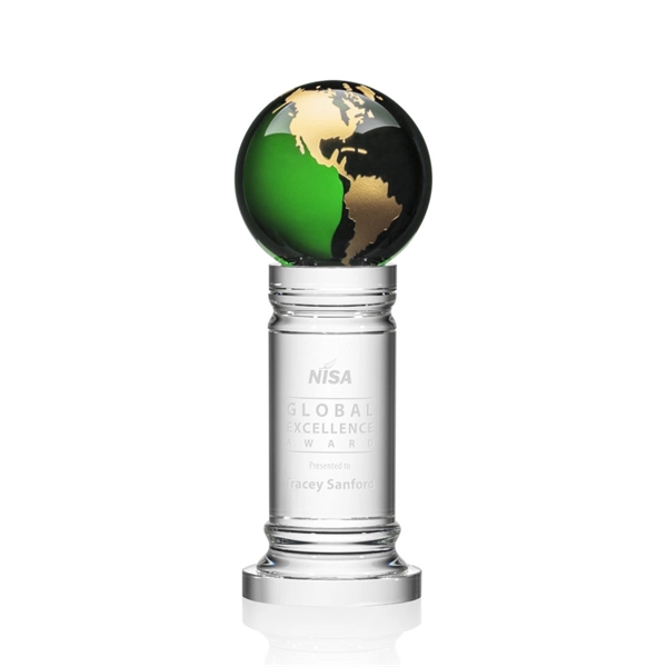 The Colvernstone Globe Award features an exquisite 4" Green Optical Crystal... from ASI 84592 St Regis Group / St Regis