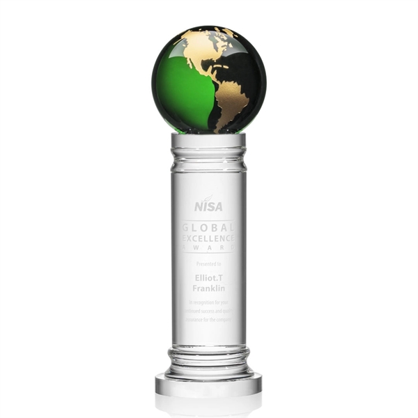 The Colvernstone Globe Award features an exquisite 4" Green Optical Crystal... from ASI 84592 St Regis Group / St Regis