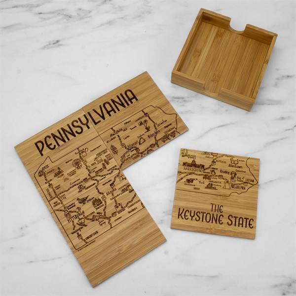 4 piece puzzle bamboo coaster with storage case. Lightweight, durable and... from ASI 91565 Totally Bamboo